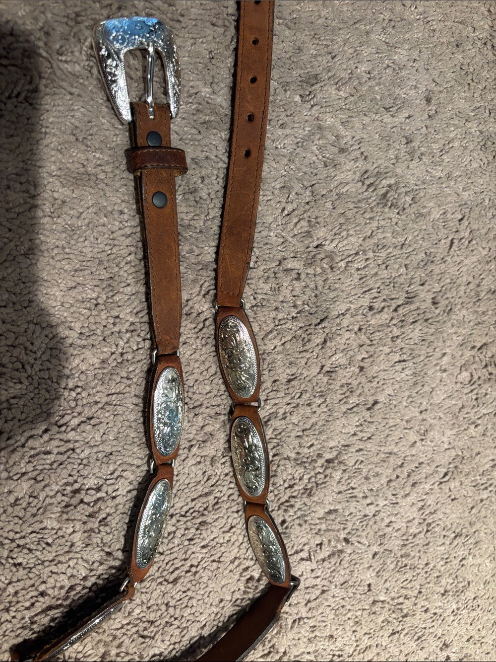 Justin authentic Brown Leather Western Belt with Silver Conchos and buckle